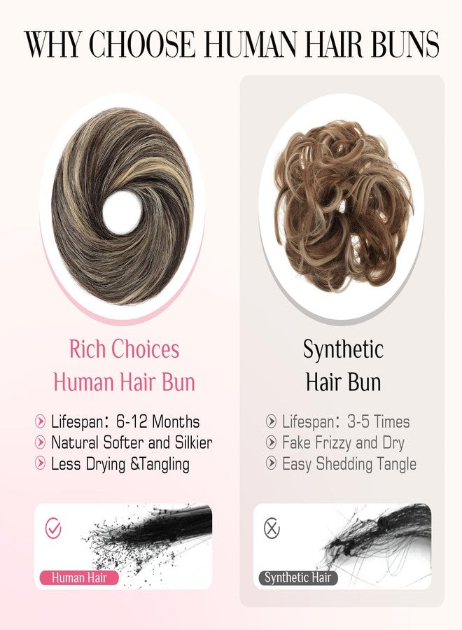Rich Choices Human Hair Messy Bun Hair Piece for Women, 100% Remy Human Hairs,Chignon Fluffy Donut Updo with Elastic Rubber Band for Girl Straight #1BP613R Natural Black Mix Blenach Blonde - Image 5